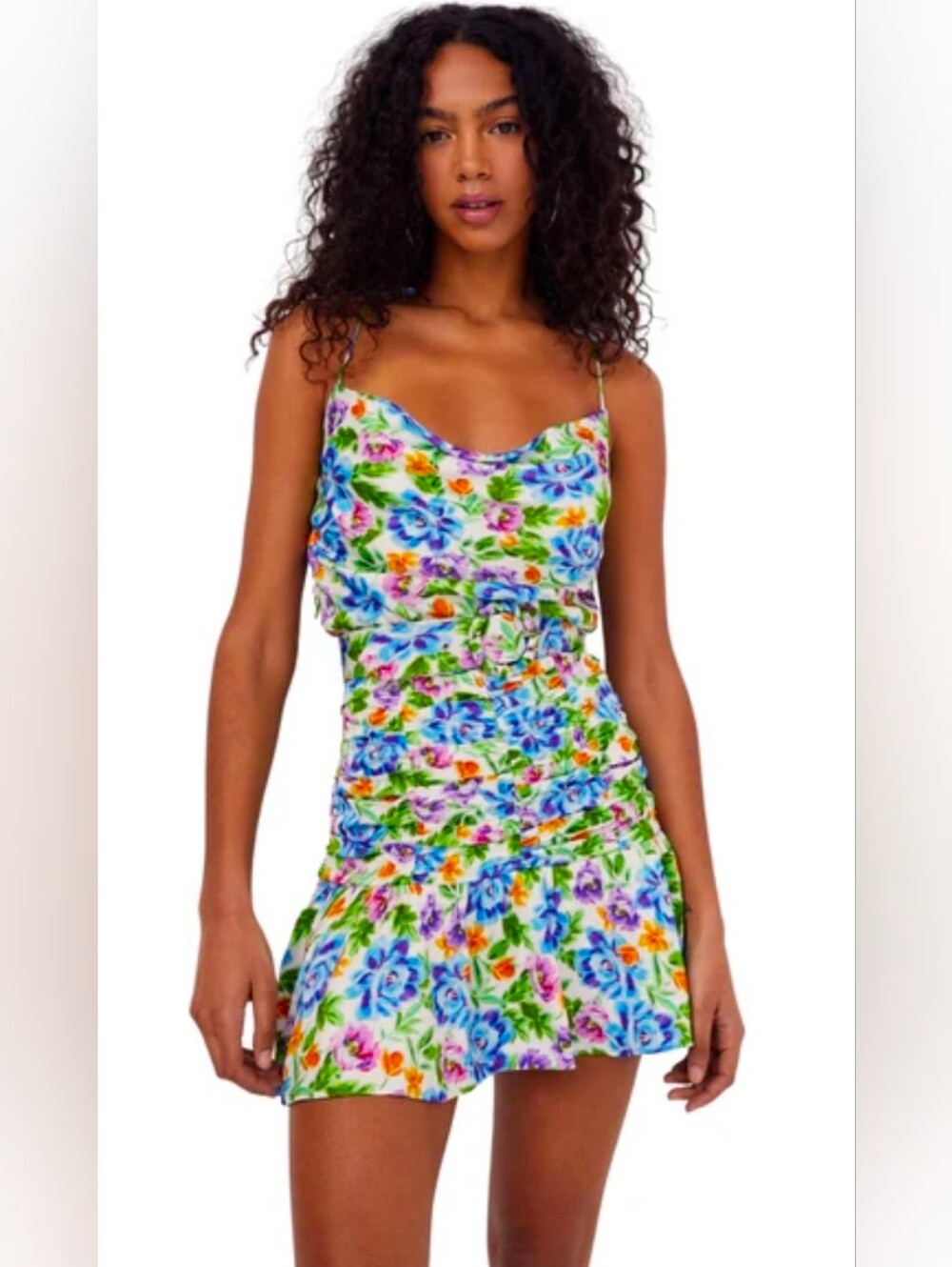 For Love & Lemons Miranda Floral Cowl Neck Mini Dress Size S